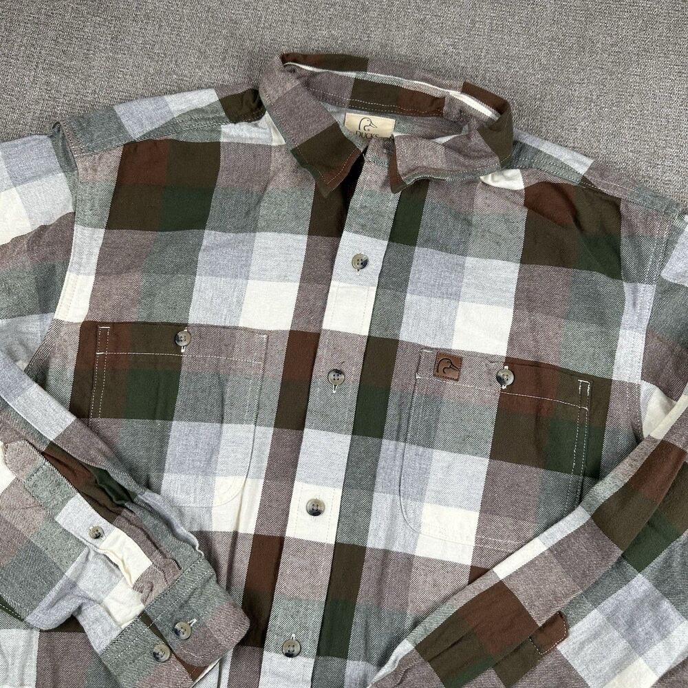 Ducks Unlimited Brown Plaid Flannel Button Up Mens XL Workwear Hunting Outdoors